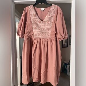 Blush dress with embroidered front panel